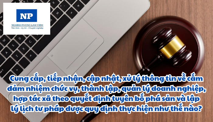 Thông tin lý lịch tư pháp về cấm đảm nhiệm chức vụ, thành lập, quản lý doanh nghiệp, hợp tác xã là gì? Cung cấp, tiếp nhận, cập nhật, xử lý thông tin về cấm đảm nhiệm chức vụ, thành lập, quản lý doanh nghiệp, hợp tác xã theo quyết định tuyên bố phá sản và lập lý lịch tư pháp được quy định thực hiện như thế nào?
