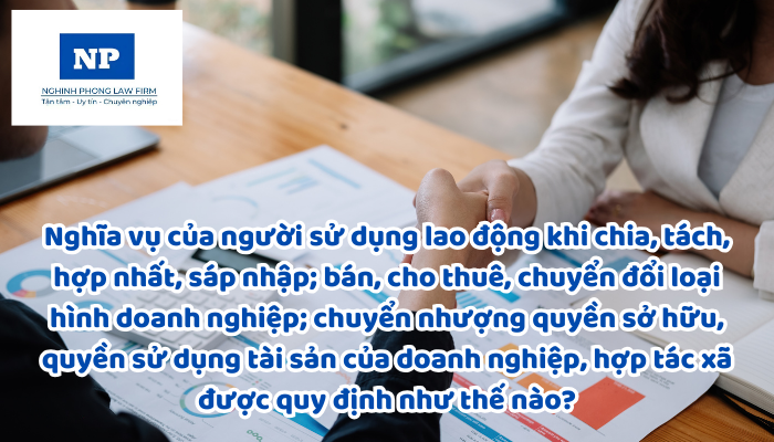 Nghĩa vụ của người sử dụng lao động khi chia, tách, hợp nhất, sáp nhập; bán, cho thuê, chuyển đổi loại hình doanh nghiệp; chuyển nhượng quyền sở hữu, quyền sử dụng tài sản của doanh nghiệp, hợp tác xã được quy định như thế nào?