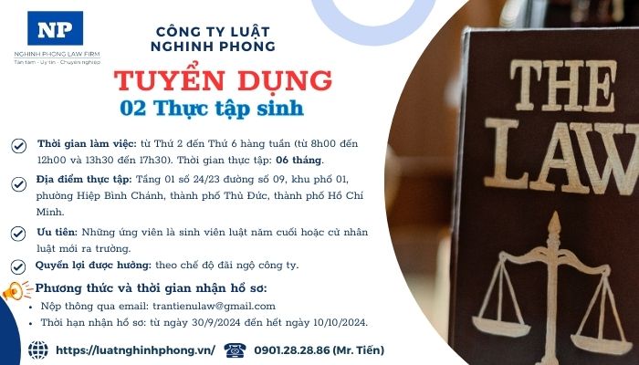 Tuyển dụng 02 Thực tập sinh (Thời hạn: từ ngày 30/9/2024 đến hết ngày 10/10/2024)